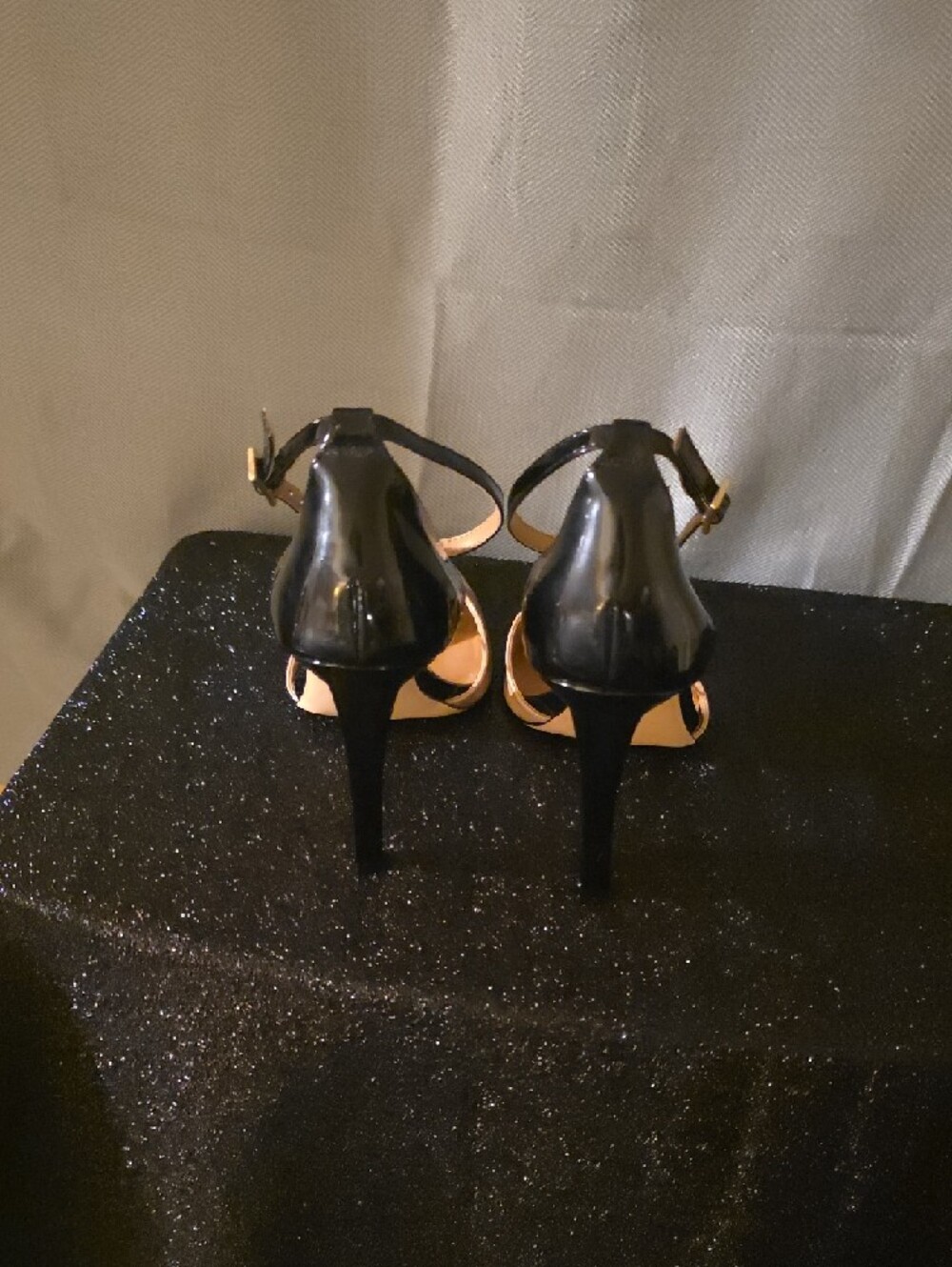 Calvin Klein Beige Patent Pointed-Toe T-Strap Heels - Picture 3 of 5